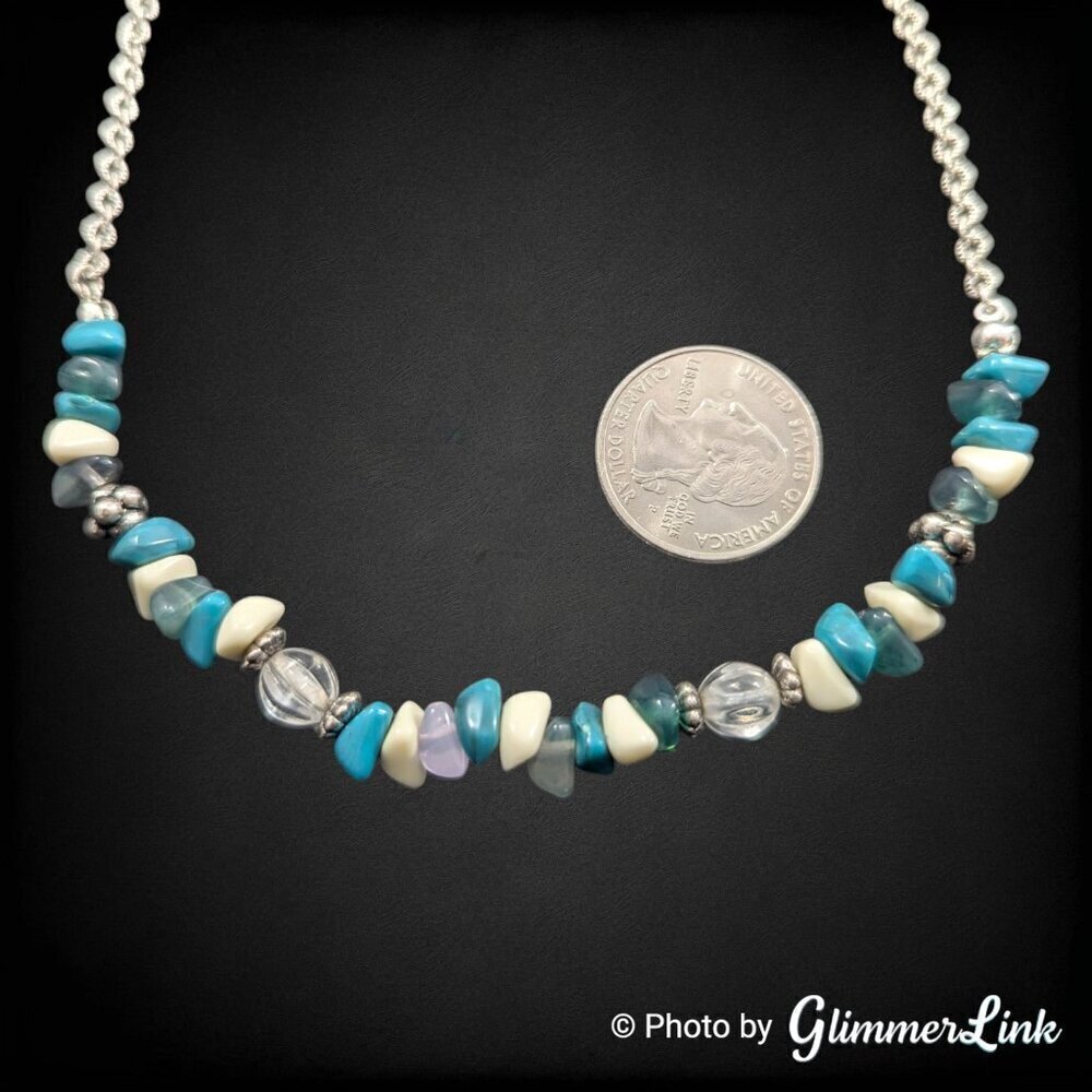 Avon Beaded Chain Faux Turquoise Chip Silver Tone Necklace - Picture 8 of 10
